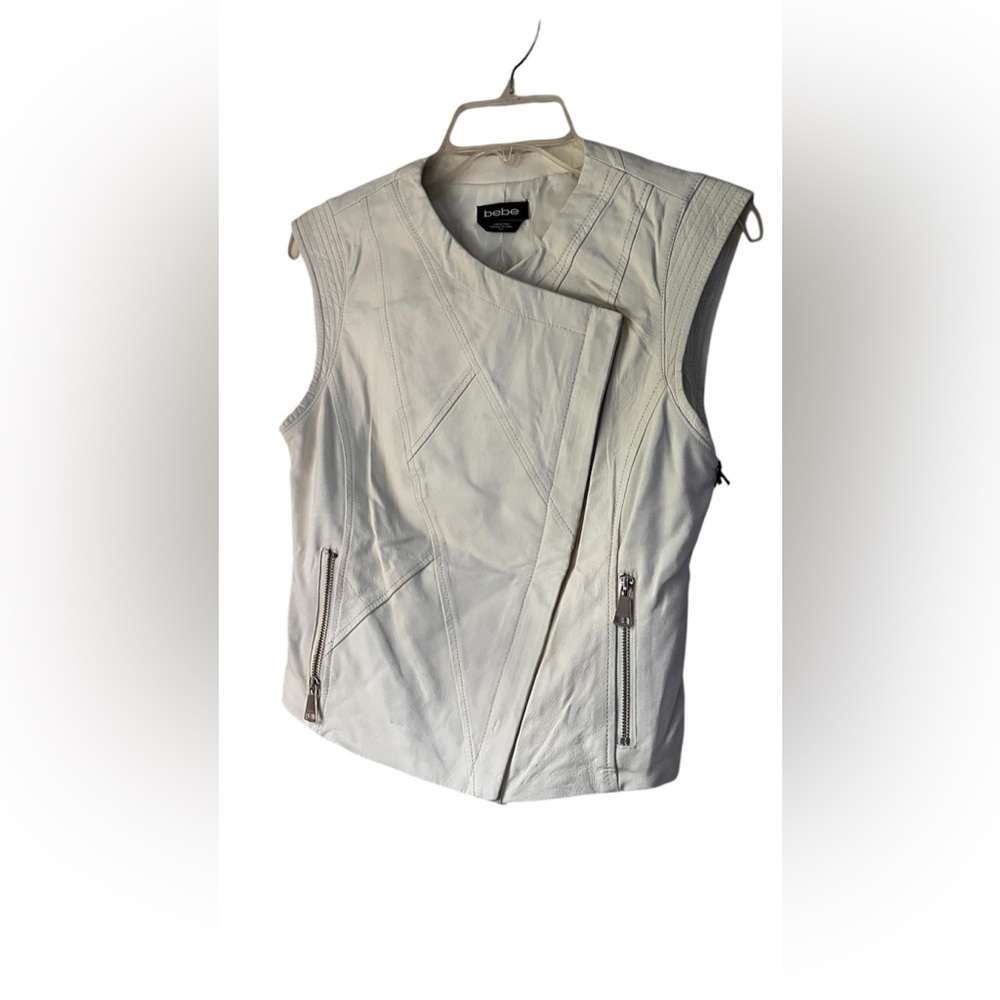 Bebe Christina Asym Leather Vest-White
